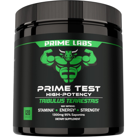 Prime Labs Prime Test High-Potency Tribulus Terrestris bottle — 120 capsules with 1300 mg of 95% saponins for stamina and energy