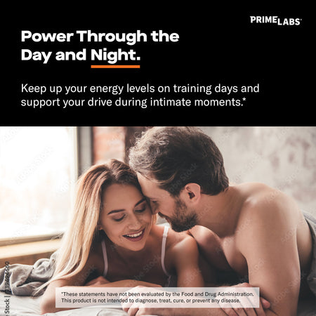 Couple smiling in bed — Prime Labs Organic Black Maca supports energy on training days and drive during intimate moments