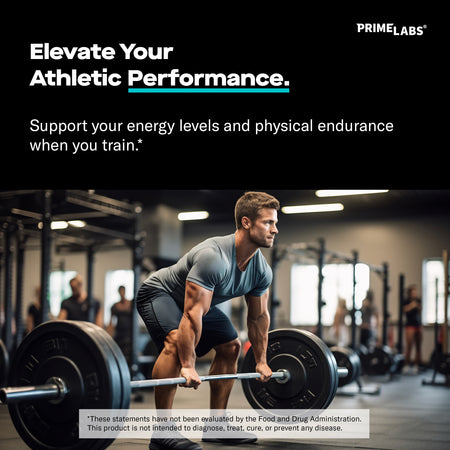 Man performing a barbell deadlift in a gym — Prime Labs L-Arginine elevates athletic performance and physical endurance