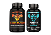 Prime Labs Lean Body Stack — Thermogenic Burner and L-Arginine bottles for fat burn, blood flow and lean muscle support
